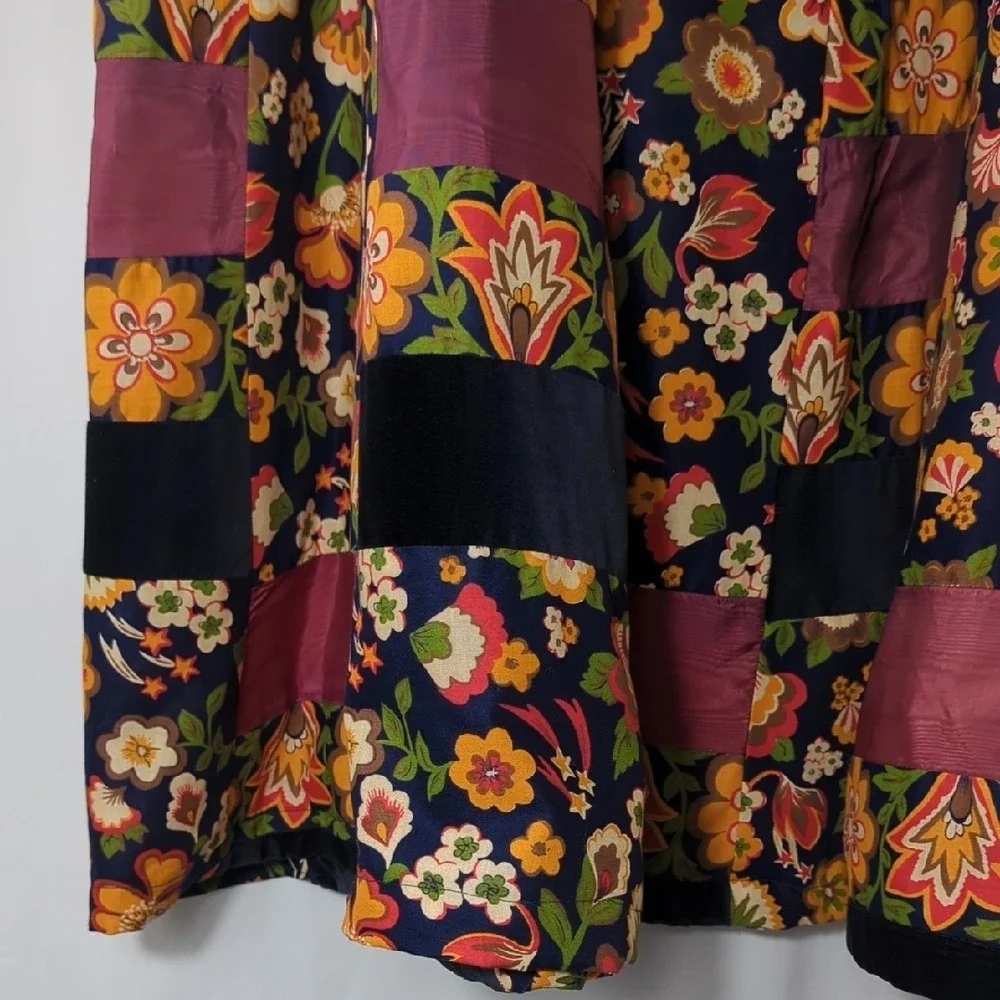 Vintage 70s‎ Velvet Patchwork Wrap Maxi Skirt Bohemian Hippie Florals Festival